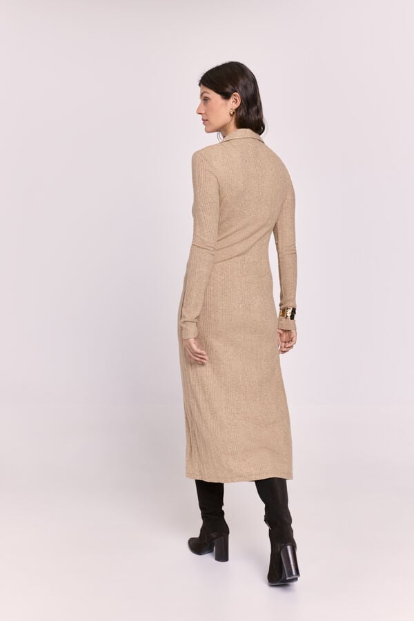 Milano Vestido gola de camisa com bot&otilde;es Castanho