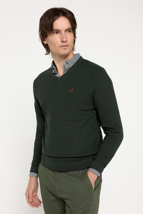 Milano Jersey Cuello Pico Microestructura Verde