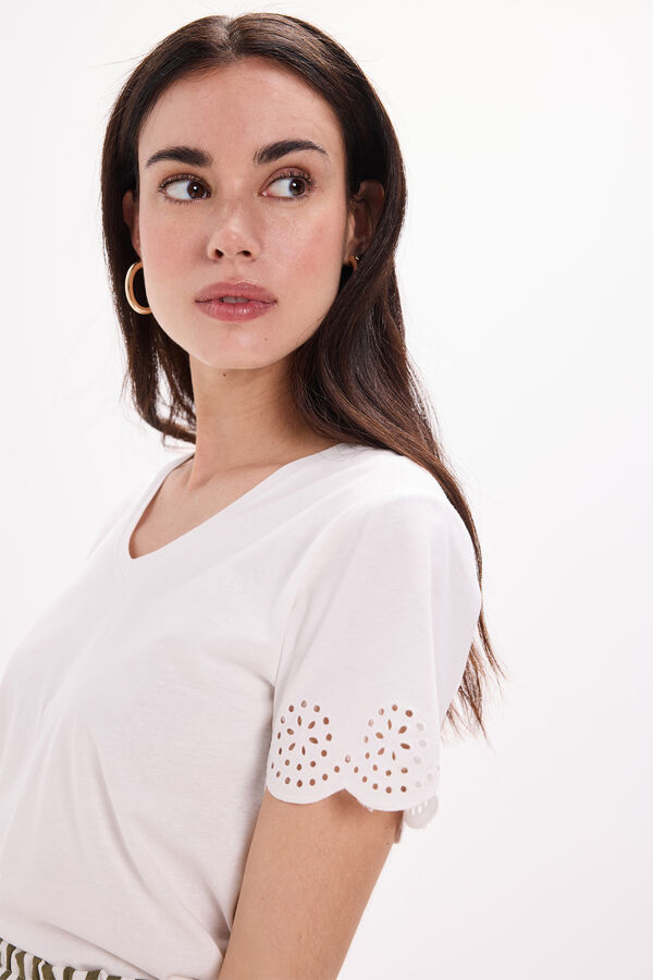 Milano Camiseta bordada de manga curta e gola em bico Branco