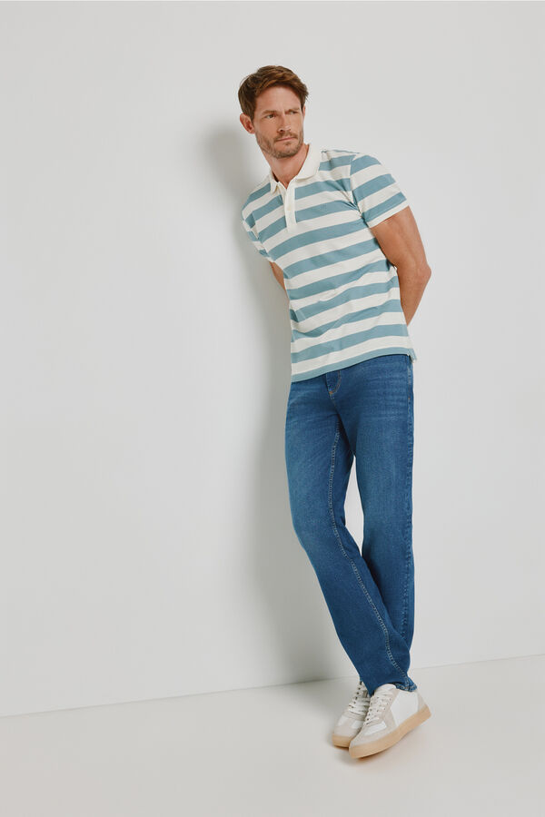 Milano Polo de riscas de manga curta Azul