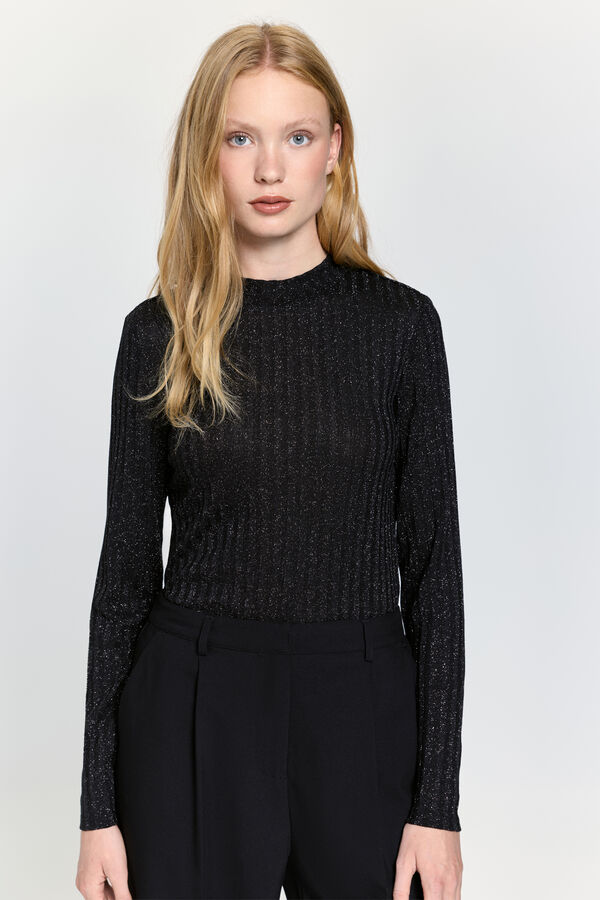 Milano Camiseta manga larga con tejido acanalado con hilo de lurex Negro