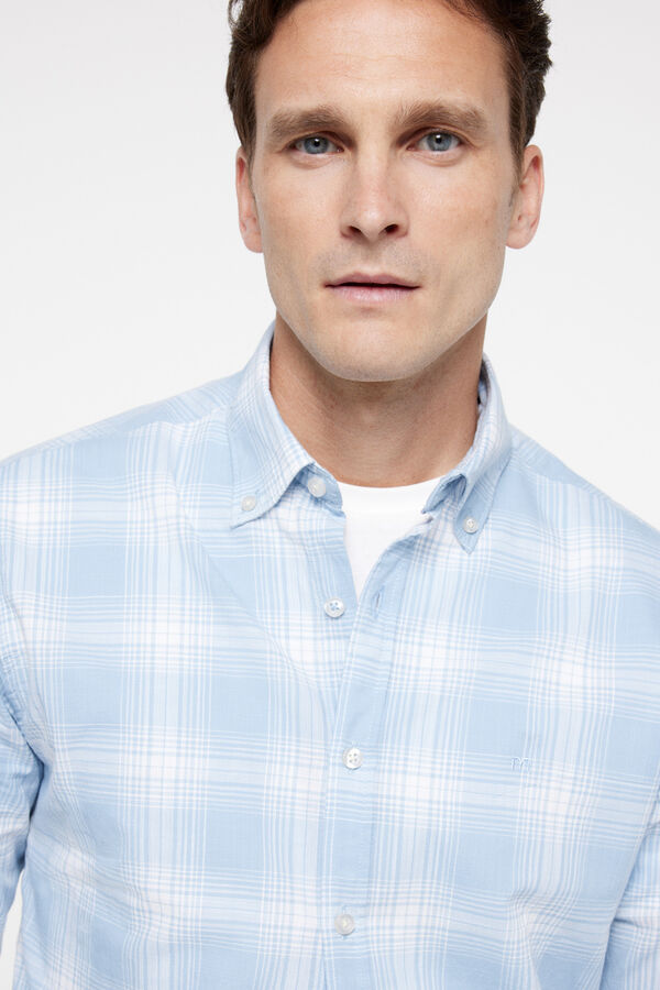 milano Camisa Slub Cuadros Azul