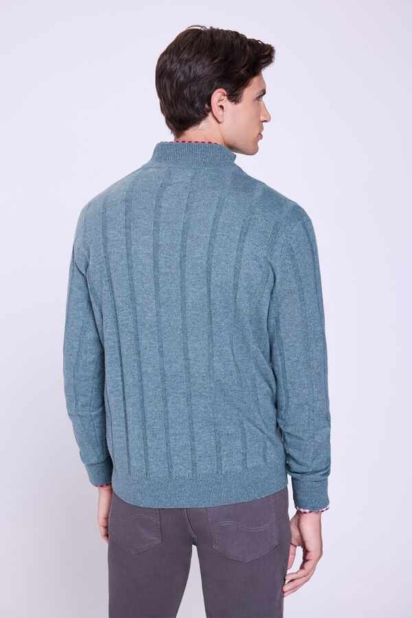 Milano Camisola Canalé com fecho médio Azul turquesa