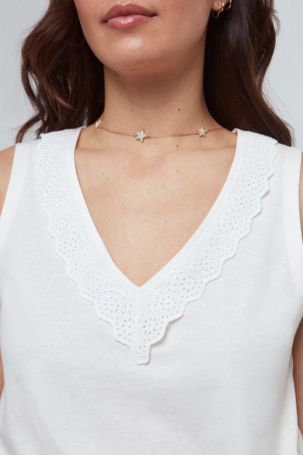 Fifty Outlet Camiseta crochet Blanco