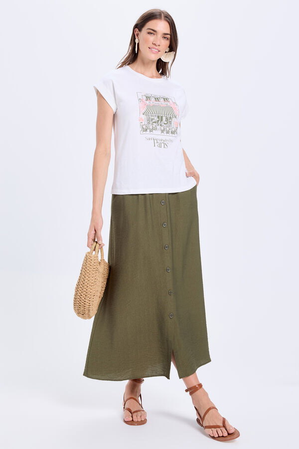 Milano Camiseta de algodão com mangas dobradas e estampado frontal Marfim