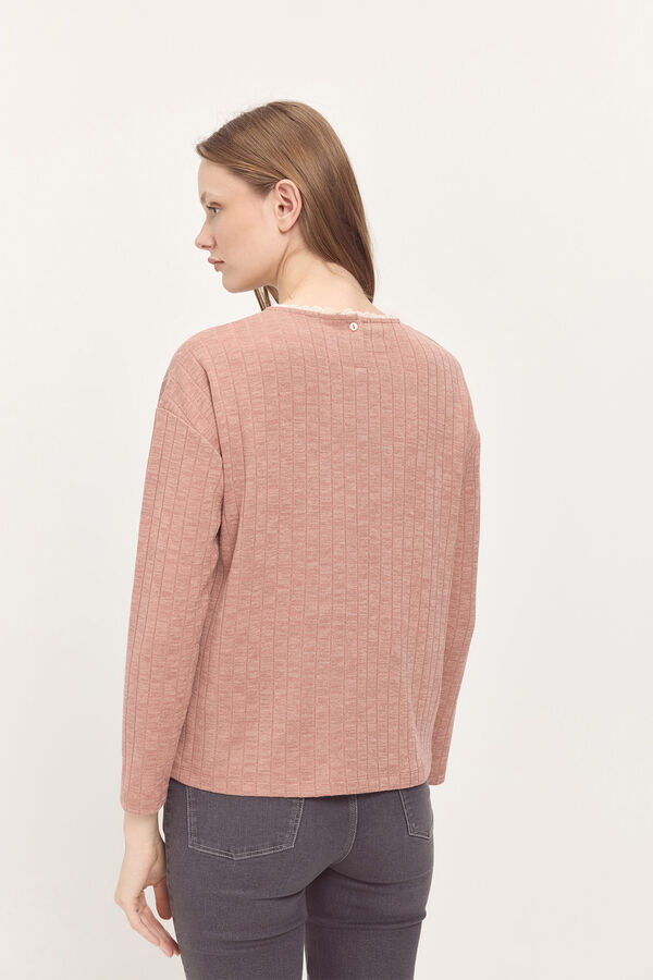 Milano Camisola canelada de toque suave com detalhe de renda na gola Rosa