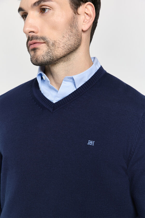 Pedro del Hierro Jersey b&aacute;sico cuello pico Navy