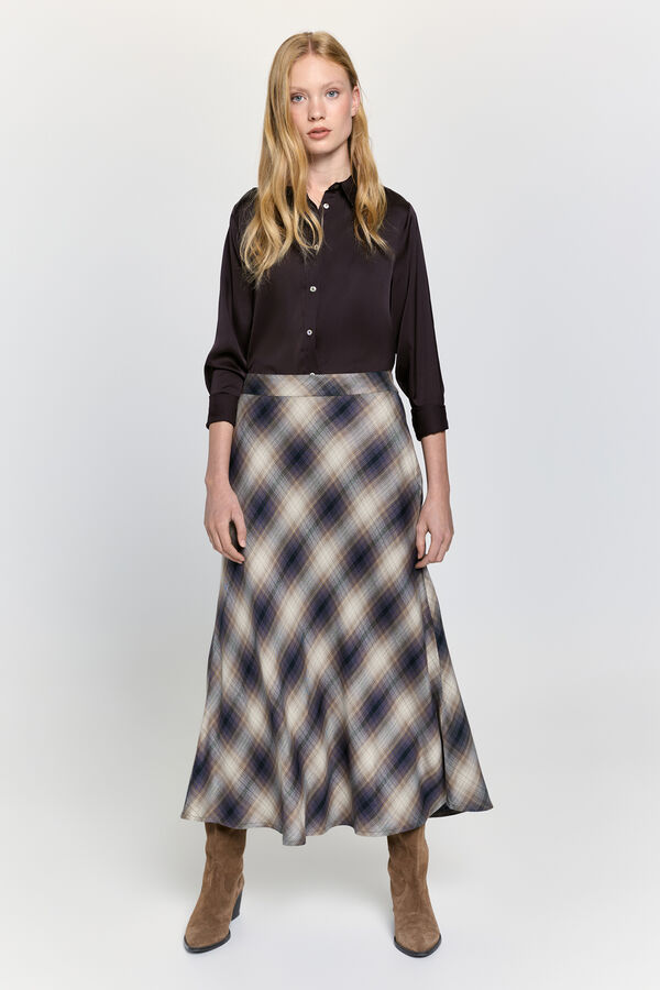 Milano Falda midi evasé de cuadros Beige