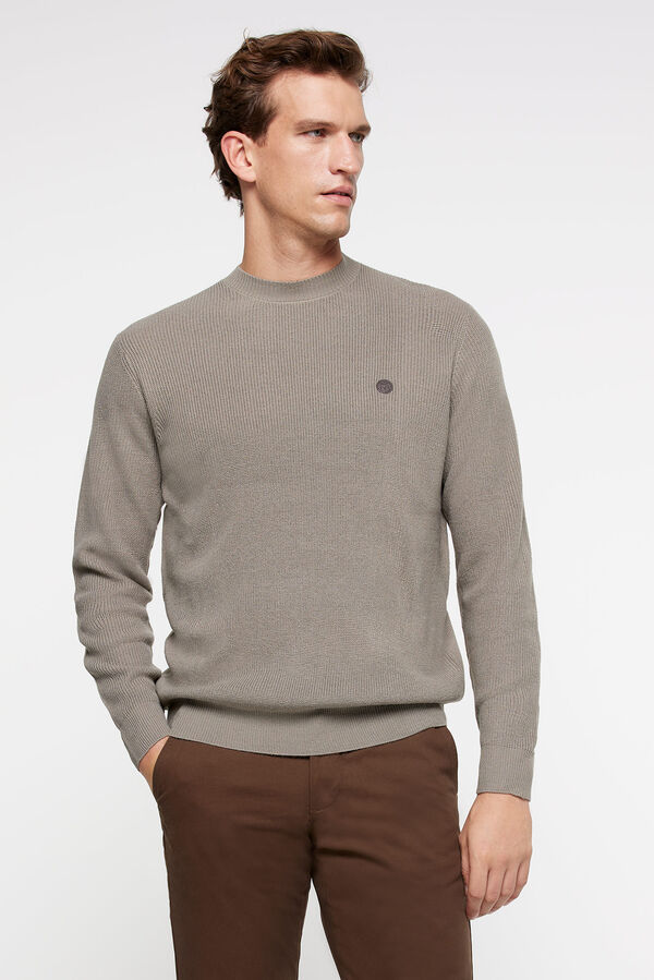 Milano Camisola de gola caixa, estrutura canelada C&aacute;qui escuro