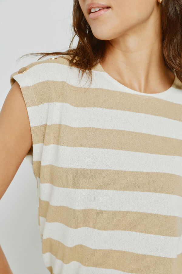 Milano T-shirt de manga curta &agrave;s riscas Bege