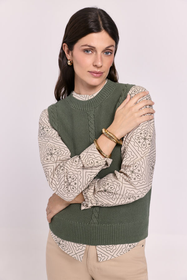 Milano Chaleco de punto con trenzas Kaki Oscuro