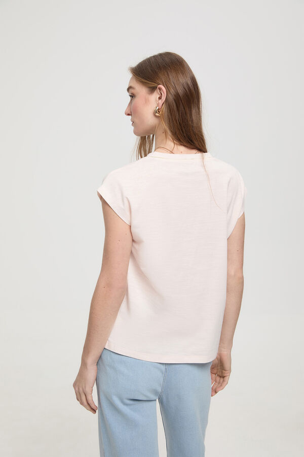 Milano T-shirt com decote em bico e detalhes em lurex Rosa