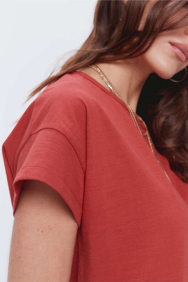 Milano Camiseta manga curta curta gola canelada Vermelho