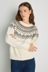 Milano Camisola gola redonda com jacquard Bege