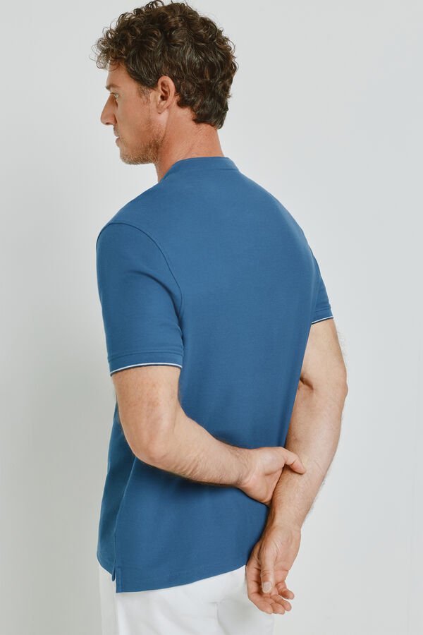 Milano Polo de manga curta com gola mao Azul