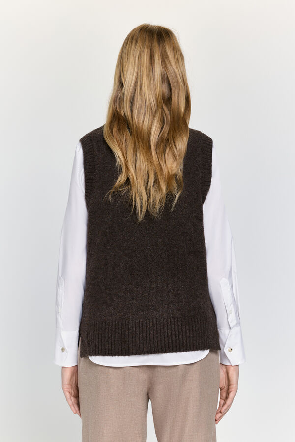 Milano Chaleco punto con estructura cuello vuelto Marrón Oscuro