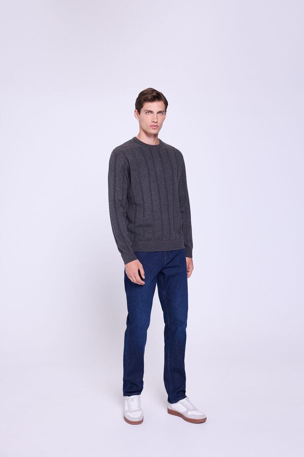 Milano Jersey Básico Rib Cuello Redondo Gris Oscuro