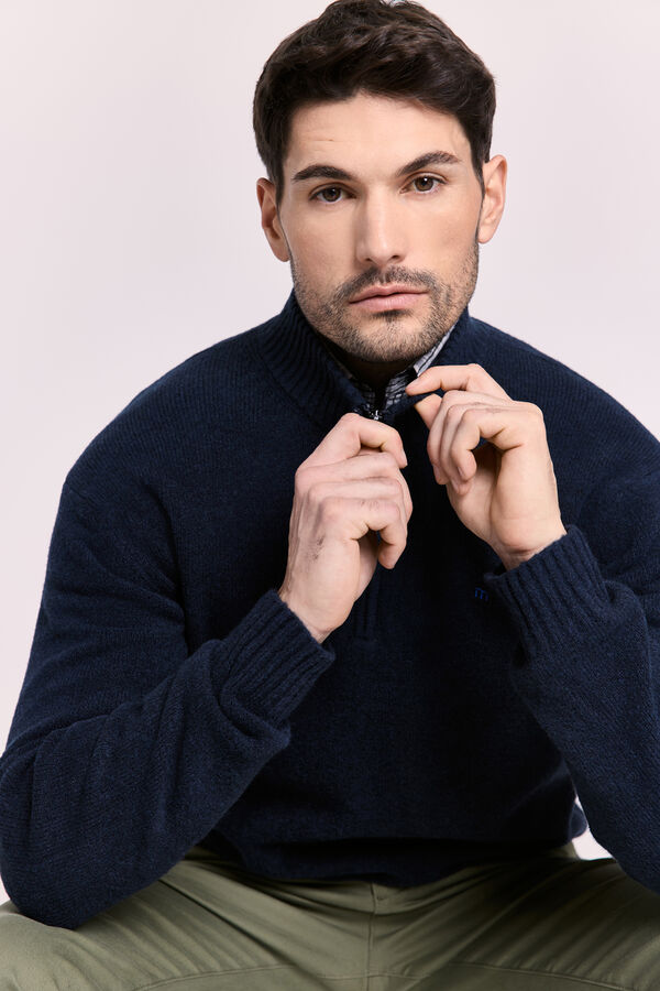 Milano Casaco de malha de malha com meia fecho-éclair Marinho