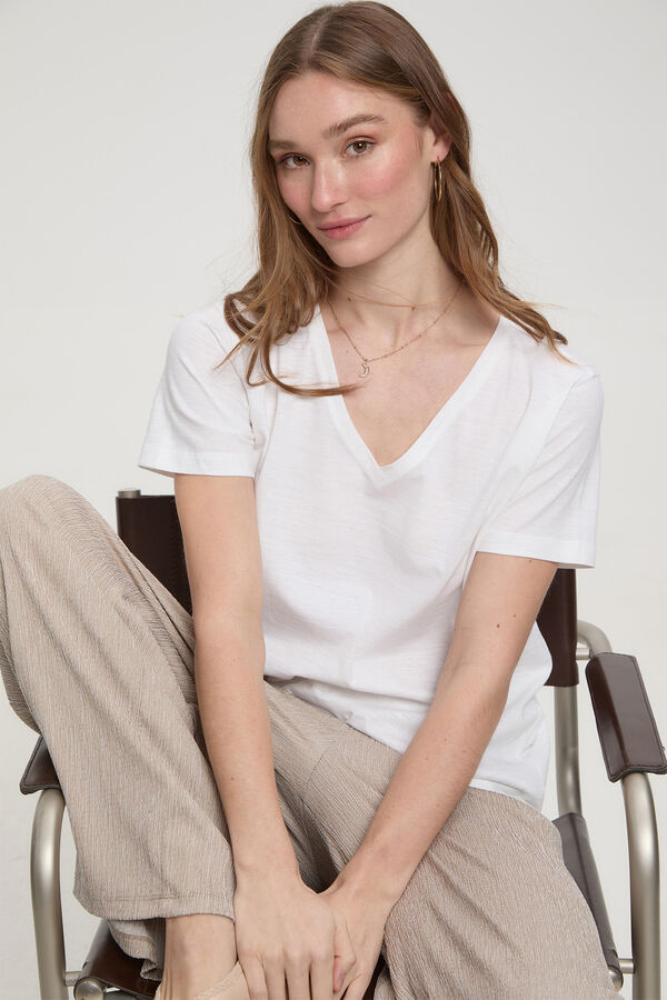 Milano T-shirt manga curta com gola em bico Branco