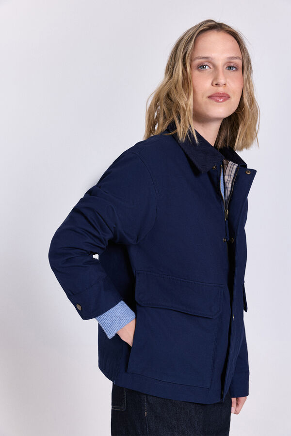 Milano Sobretudo estilo barbour com gola de veludo cotelê Marinho