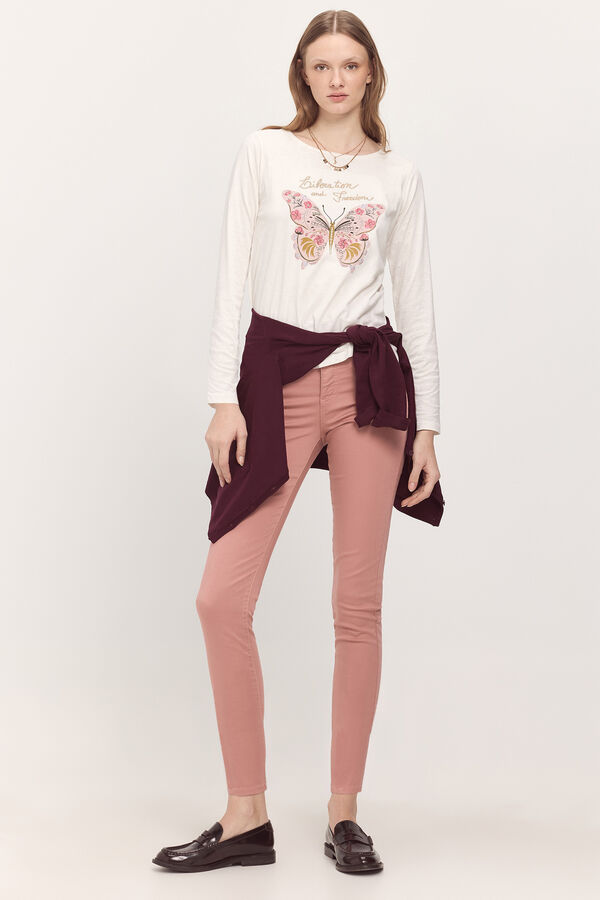 Milano T-shirt manga francesa estampado na frente Branco