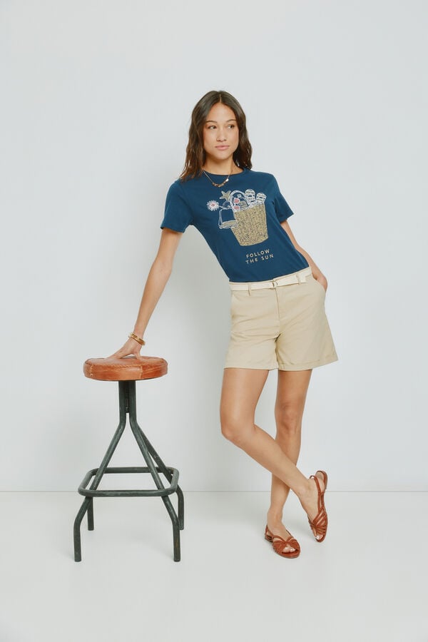 Milano Bermuda lisa con cinturon Beige