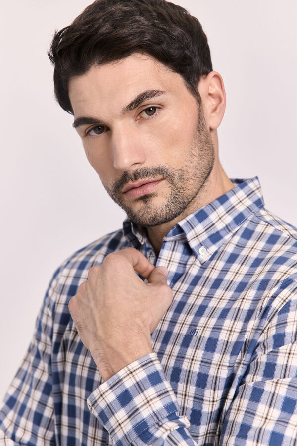 Pedro del Hierro Camisa xadrez com caimento relaxado Azul