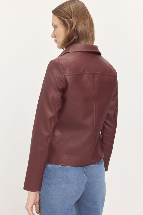 Milano Jaqueta biker curta com efeito pele Bege