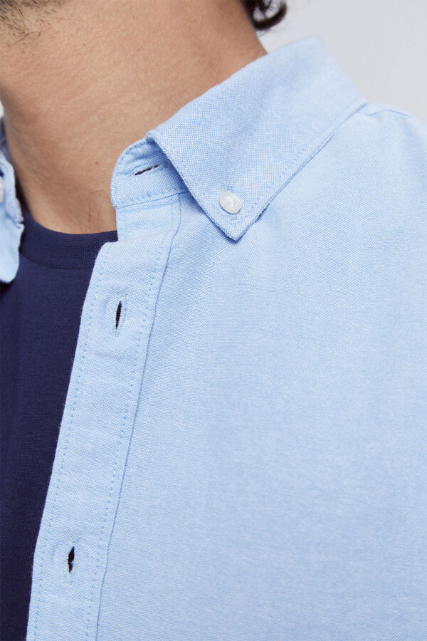 Milano Camisa Oxford lisa com bolso Azul