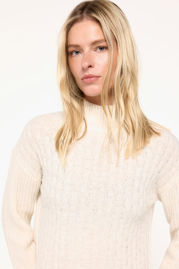 Milano Su&eacute;ter tecido melange com gola perkins C&aacute;qui escuro