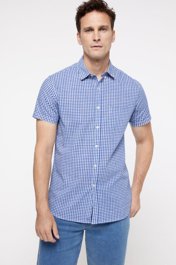 milano Camisa Slub Cuadros Azul