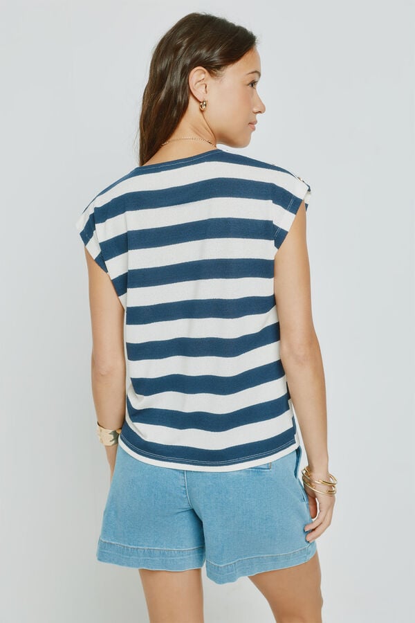 Milano T-shirt de manga curta &agrave;s riscas Azul