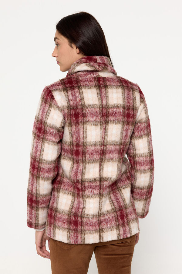 Milano Sobretudo curto trespassado em tecido xadrez efeito lã Bordeaux