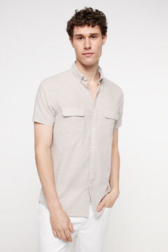 Fifty Outlet Camisa Lisa Aspecto Lino Beige/Camel