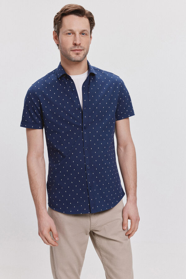 Milano Camisa Piqu&eacute; estampada Marinho