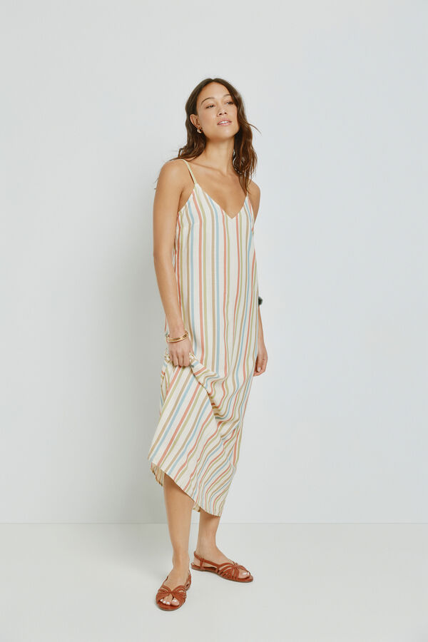 Milano Vestido escote pico con tirantes Coral