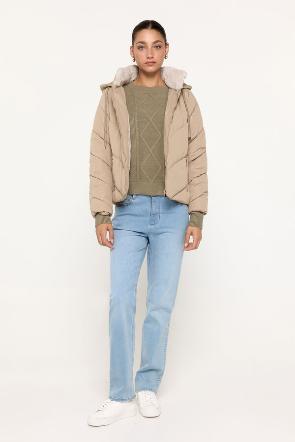 Milano Sobretudo curto acolchoado com capuz Marfim