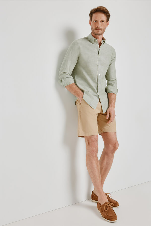 Milano Camisa lisa de manga comprida C&aacute;qui