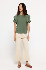 Milano Camiseta tejido plumetti con volante Kaki