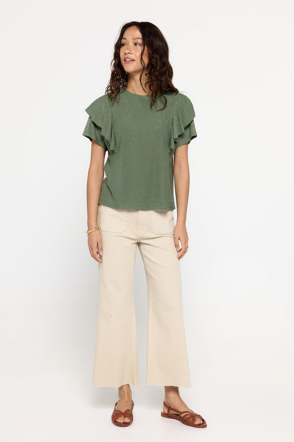 Milano Camiseta tejido plumetti con volante Kaki