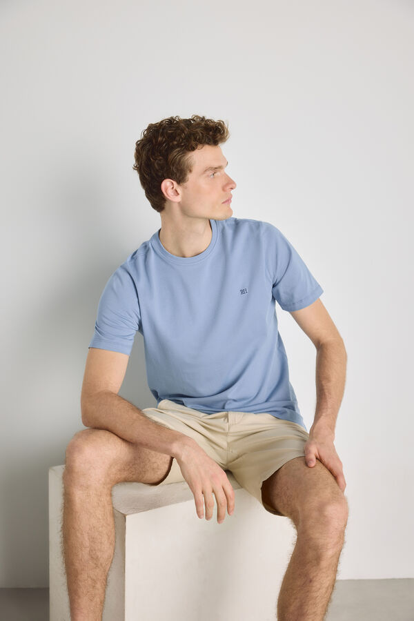 Pedro del Hierro Camiseta b&aacute;sica con logo bordado Azul Claro
