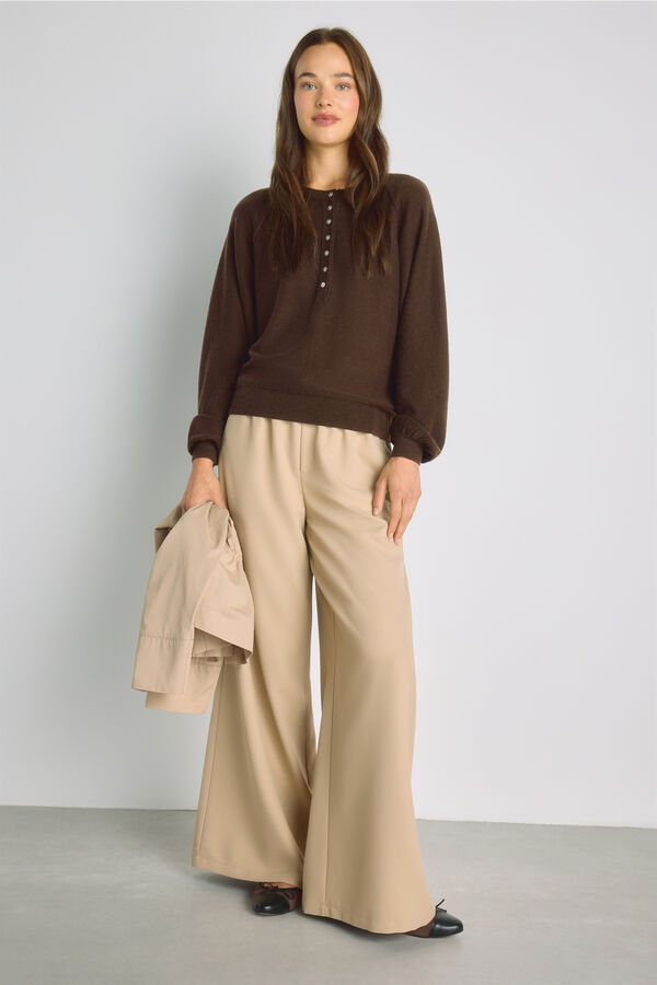 Milano Jersey cuello redondo con botones Beige
