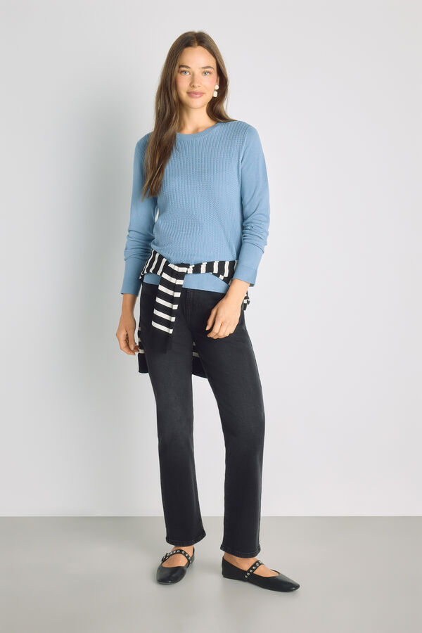 Milano Camisola de gola redonda com estrutura Azul indigo