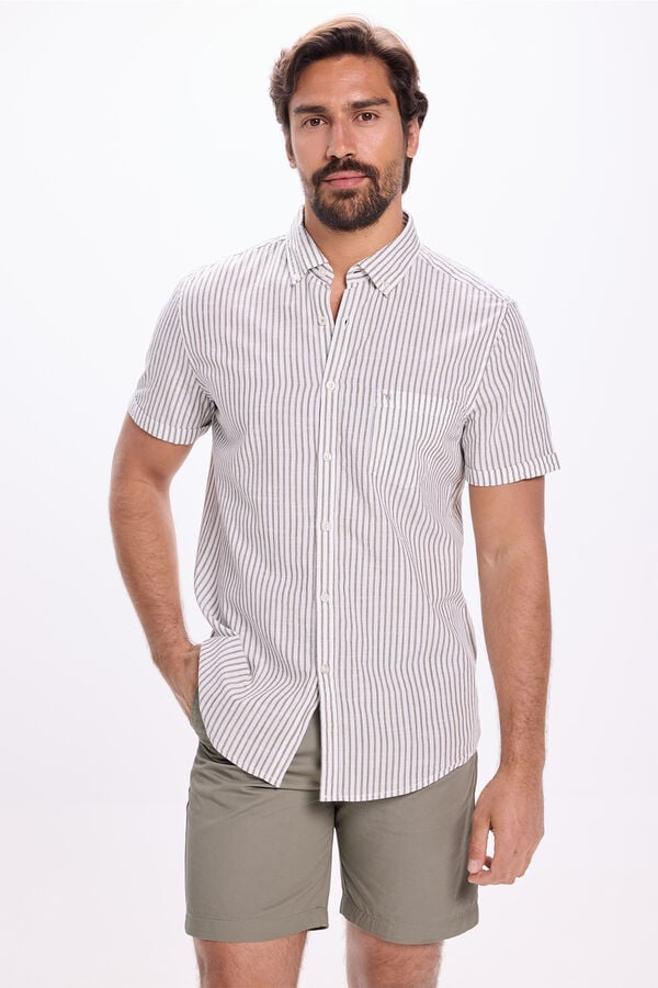 Milano Camisa Slub Rayas Kaki Oscuro