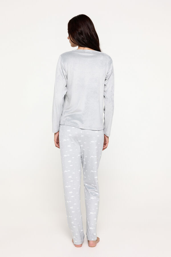 Milano Pijama de velour gris estampado nubes. natural