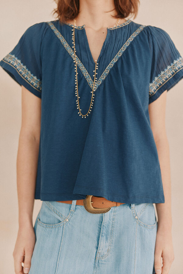 Hoss Intropia Marina. T-shirt bordada Azul