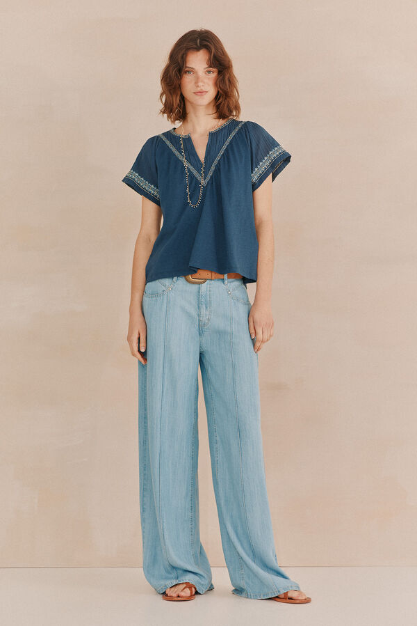 Hoss Intropia Marina. T-shirt bordada Azul