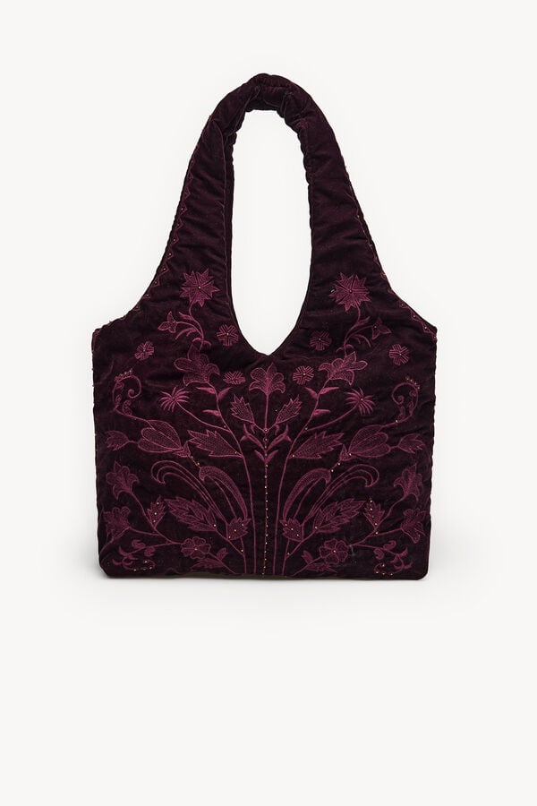 Hoss Intropia Nuria. Bolso hobo terciopelo bordado Granate