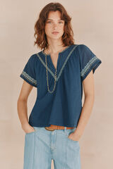 Hoss Intropia Marina. T-shirt bordada Azul