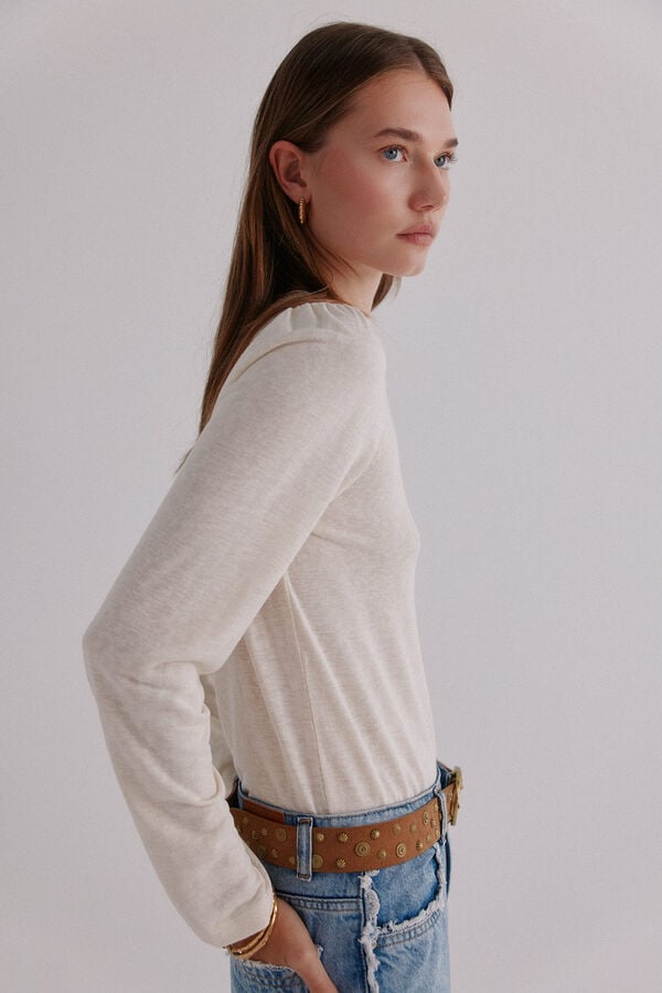 Hoss Intropia Margot. Camiseta con manga abullonada Beige